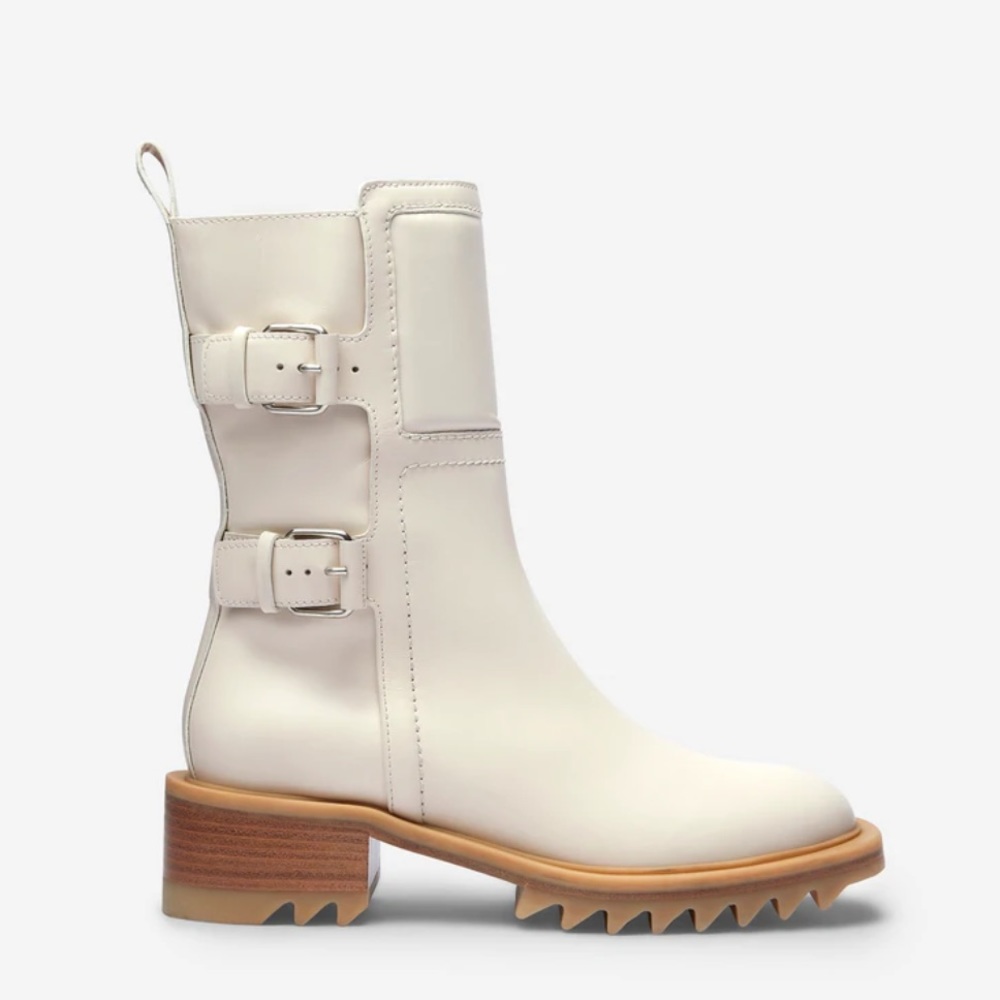 Tamara Mellon Perfecto Motorcycle Boots Off White 38 NEW
